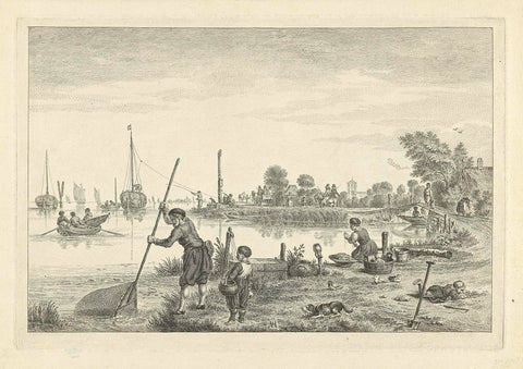 Figures on the banks at Ouderkerk aan de Amstel, 1622, Simon Fokke, 1722 - 1784 Canvas Print