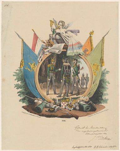 Medallion with Voluntary Hunters of leiden University of Applied Sciences, 1830, Michel Mourot, 1830 Canvas Print