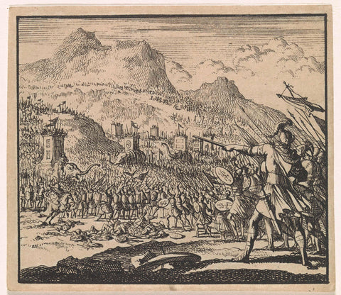 Judas Makkabaeus fights the army of Antiochus Eupator, Jan Luyken, 1698 Canvas Print