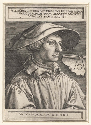 Self-portrait of Heinrich Aldegrever, Heinrich Aldegrever, 1530 Canvas Print