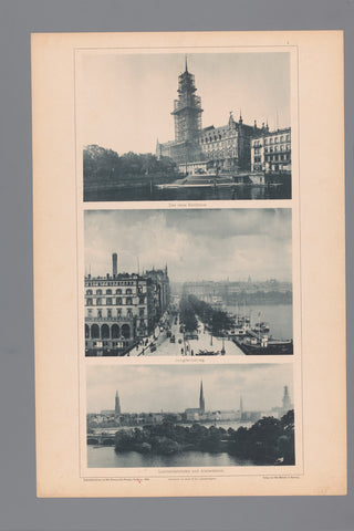 Three faces of Hamburg, depicted the new town hall, the Jungfernstieg and the Lombardsbrücke and Alsterdamm, Wilhelm Dreesen, 1894 Canvas Print