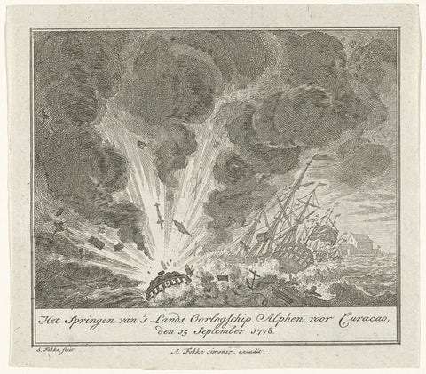 Exploding of the Alphen warship in the harbor of Curaçao, 1778, Simon Fokke, 1778 - 1779 Canvas Print