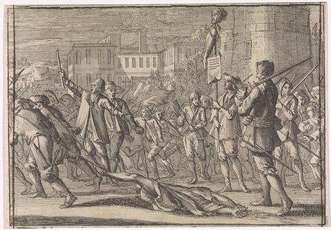 Body of Francesco Toraldo dragged through the streets of Naples, 1647, Caspar Luyken (attributed to), 1701 Canvas Print