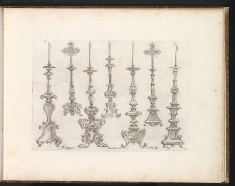 Seven designs for a candlestick, Filippo Passarini, 1698 Canvas Print