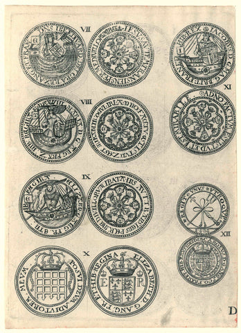 Six old English coins numbered VII-XII, anonymous, 1673 Canvas Print