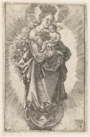 Mary with child on a crescent moon, Monogrammist AH (16th century), 1589 Canvas Print