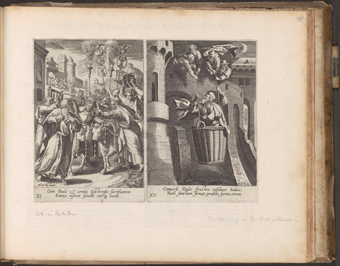 Paulus and Barnabas in Lystra / Paulus' flight from Damascus, anonymous, 1653 - 1654 Canvas Print