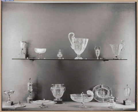 Display case with various objects of glass and/or crystal, c. 1959 Canvas Print