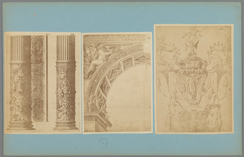 Three photo reproductions of a print and drawings of architectural elements, anonymous, c. 1875 - c. 1900 Canvas Print