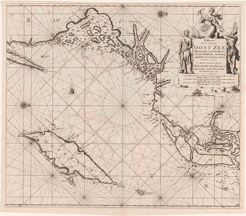 Pass map of the northwestern baltic sea with the Swedish coast, Jan Luyken, 1681 - 1799 Canvas Print