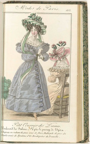 Petit Courrier des Dames, 10 mai 1828, No. 553 : Chapeau en rubans de gaze..., anonymous, 1828 Canvas Print