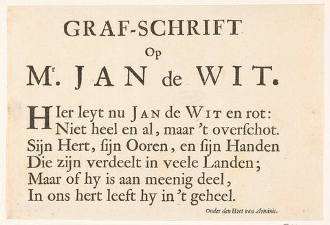 Epitaph on Johan de Witt, 1672, anonymous, 1672 Canvas Print