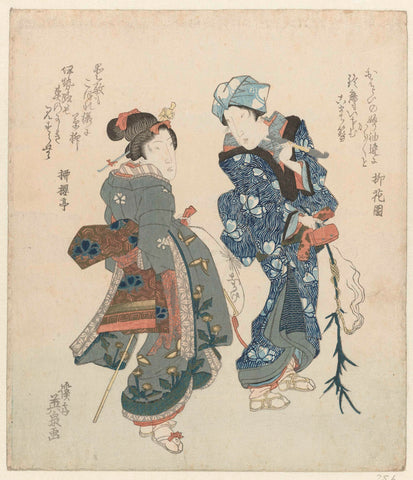 Two women on pilgrimage, Keisai Eisen, 1825 - 1829 Canvas Print