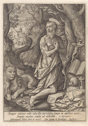 H. Hieronymus as a peniton in the desert, Hieronymus Wierix, 1563 - before 1619 Canvas Print