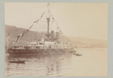 Sailing ship, decorated with flags along the masts, Paul Güssfeldt (attributed to), 1889 Canvas Print