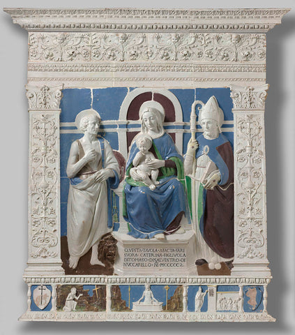 Altarpiece with the Virgin and Child Enthroned between Saint Jerome and Saint Nicholas of Myra, Benedetto Buglioni, 1502 Canvas Print