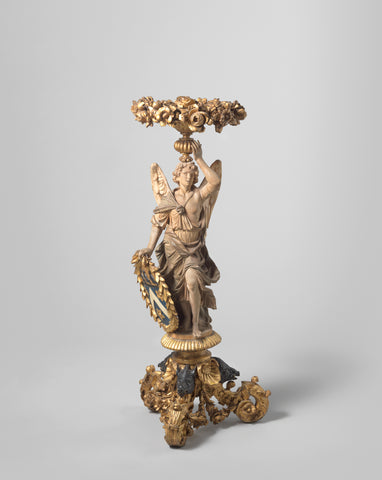 Gueridon in the form of angelic figure in drapery including volute-shaped tripod with wild boar heads, anonymous, 1700 Canvas Print