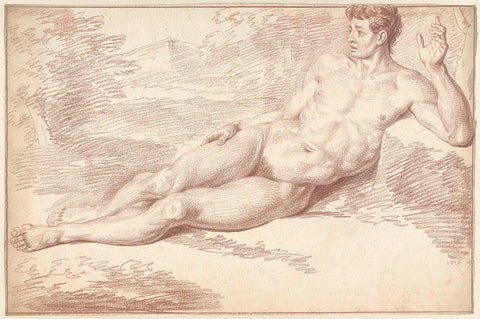 Male nude, lying on the side, to the right, Louis Fabritius Dubourg, 1726 Canvas Print