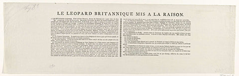 Text sheet in French accompanying the cartoon with the British leopard and the Dutch lion, ca. 1780, anonymous, 1780 Canvas Print