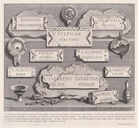 Inscriptions and fragments from a tomb, Giovanni Battista Piranesi, c. 1756 - c. 1757 Canvas Print