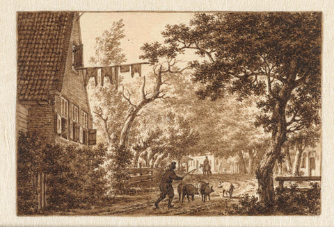 Swineherd on the way in front of a house, Jacob Cats (1741-1799), 1776 Canvas Print