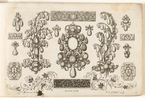 Fifteen designs for jewellery, Christian Engelbrecht, after 1699 - before 1724 Canvas Print