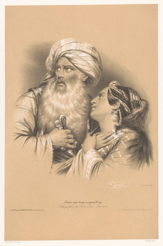 Turban man and crying woman, Bernard Romain Julien, 1848 - 1853 Canvas Print