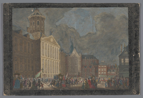 View of the City Hall in Amsterdam with the arrival of William V and Wilhelmina of Prussia on Dam Square on 31 May 1768, anonymous, 1768 - 1799 Canvas Print