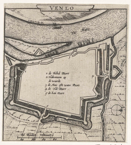 Map of Venlo, 1631-1632, anonymous, 1632 - 1649 Canvas Print