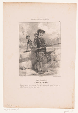 Portrait of a young puppeteer and street musician, Paul Gavarni, 1840 Canvas Print