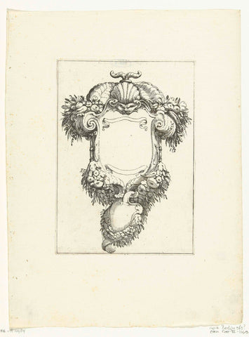 Cartouche with mask and horns of plenty, Agostino Mitelli, after 1619 - before 1642 Canvas Print