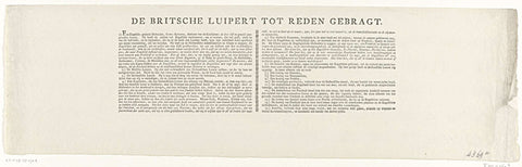 Text sheet in Dutch with the cartoon with the British leopard and the Dutch lion, c. 1780, anonymous, 1780 Canvas Print