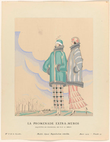 Gazette du Bon Ton. Art- Modes & Frivolités, 1924 - No. 8 : La promenade extra-muros / Jaquettes en fourrure, by Max - A. Leroy, Charles Martin, 1924 Canvas Print