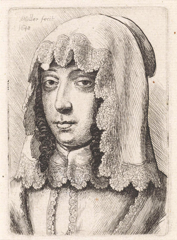 Portrait of a woman with lace headscarf, Wenceslaus Hollar, 1648 Canvas Print