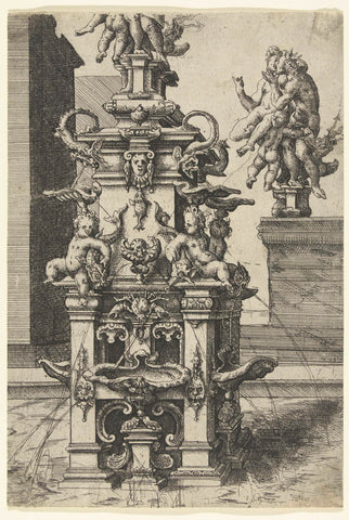 Fountain with Jupiter and Juno, Wendel Dietterlin (I), 1560 - 1598 Canvas Print