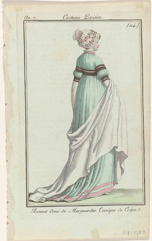 Journal des Dames et des Modes, Costume Parisien, 3 July 1799, Year 7, (114.) : Bonnet Orné de Marguerites (...), anonymous, 1799 Canvas Print