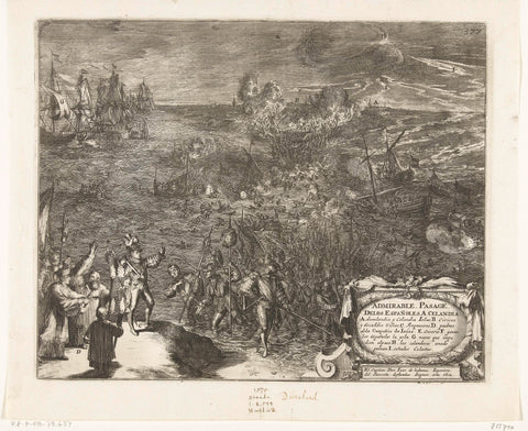 Nightly journey of Spanish soldiers through the water to Duiveland, 1575, Romeyn de Hooghe, 1670 - 1699 Canvas Print