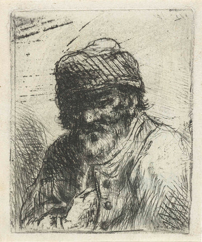 Bearded old man in hat, Jan Chalon, 1748 - 1795 Canvas Print