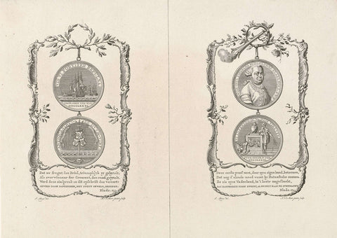 Commemorative medals for the battle of Cadiz and for Willem Crul, Noach van der Meer (II), 1781 Canvas Print