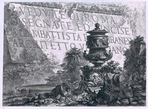 Title print with text on marble block in landscape with ruins and fountain, Giovanni Battista Piranesi, 1748 - 1778 Canvas Print