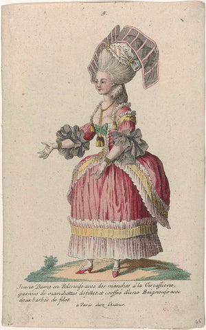 Gallerie des Modes et Costumes Français, 1777, kopie K 60 : Jeune Dame en Polonaise avec des manches à la Circassienn (...), Pierre Gleich, c. 1777 Canvas Print