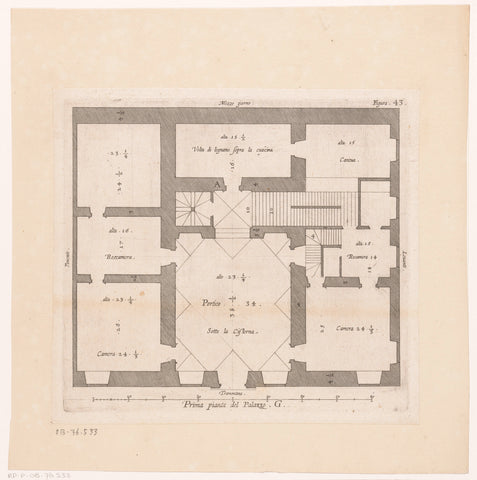 Floor plan of the ground floor of the Palazzo Interiano Pallavicini in Genoa, Nicolaes Ryckmans, 1622 Canvas Print