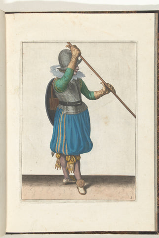 The exercise with shield and skewer: the soldier with the skewered diagonally in both hands with the right hand near the head and the shield on the back (no. 3), 1618, Adam van Breen, 1616 - 1618 Canvas Print