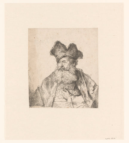 Old man with a divided fur cap, Georg Leopold Hertel, 1761 Canvas Print