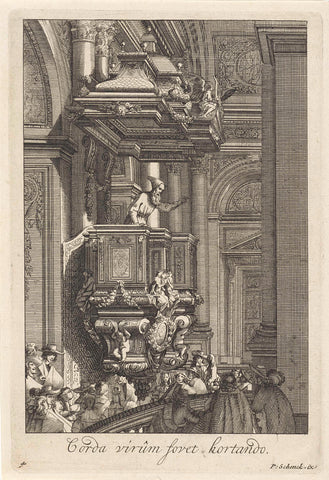 Ecclesiastes on a pulpit on the left, anonymous, 1675 - 1711 Canvas Print