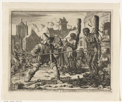 De verbrande lijken van David en Levina te Gent, 1554, Jan Luyken, 1683 - 1685 Canvas Print