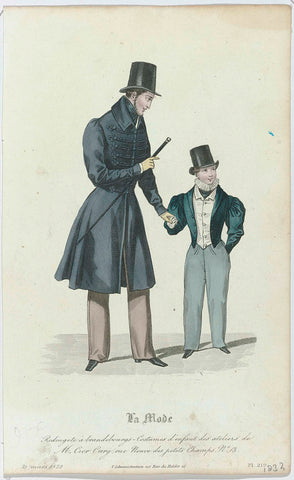 La Mode, 31 March 1832, Pl. 219 : Redingote à brandebourgs-Costumes (...), anonymous, 1832 Canvas Print