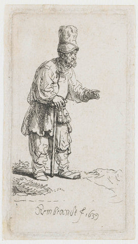 Beggar in a High Hat, Leaning on a Stick, Rembrandt van Rijn, 1639 Canvas Print