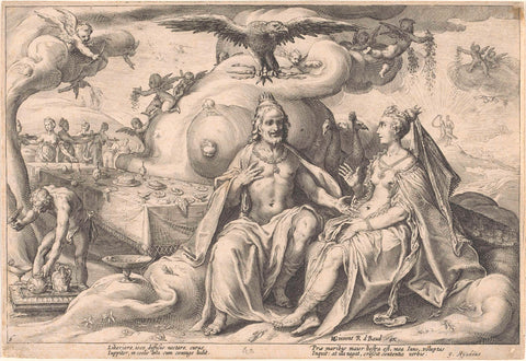 Discussion between Jupiter and Juno, Hendrick Goltzius (workshop or), 1615 Canvas Print