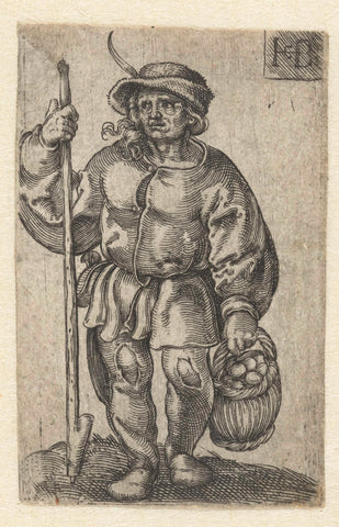 Farmer with a basket with eggs, Jacob Binck, 1510 - 1569 Canvas Print